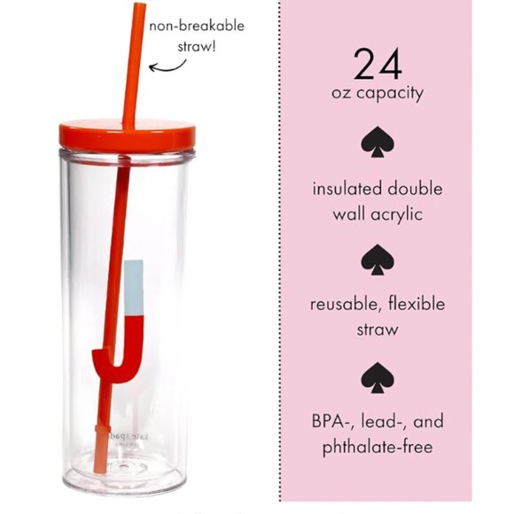 Kate spade Initial Thermal Tumbler cup With Straw, J blue red nwt - Picture 2 of 4